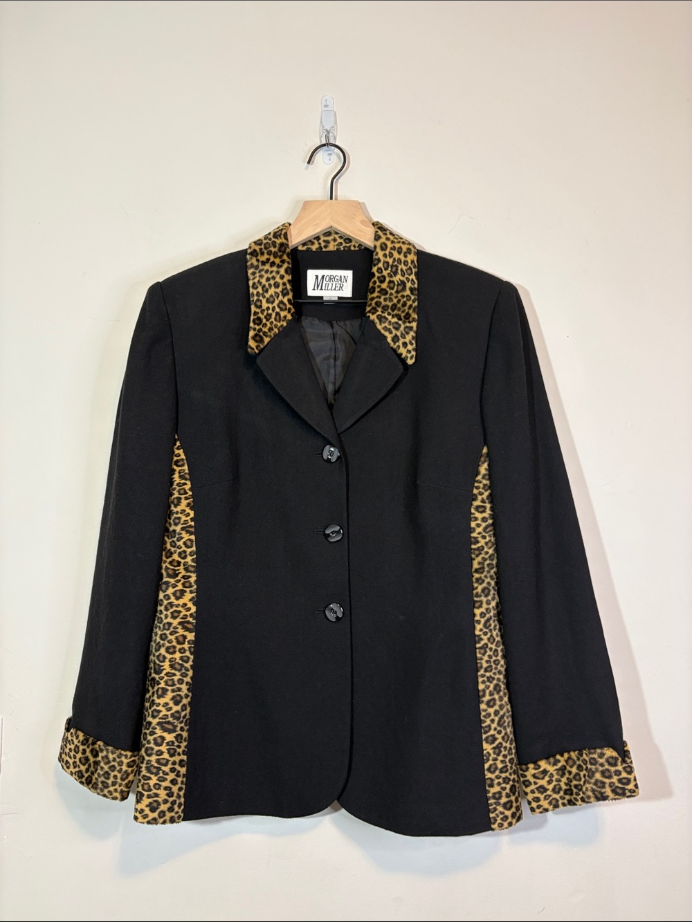 Vintage 90s Fran the Nanny Vibe Morgan Miller Leopard Collar Color Block Blazer